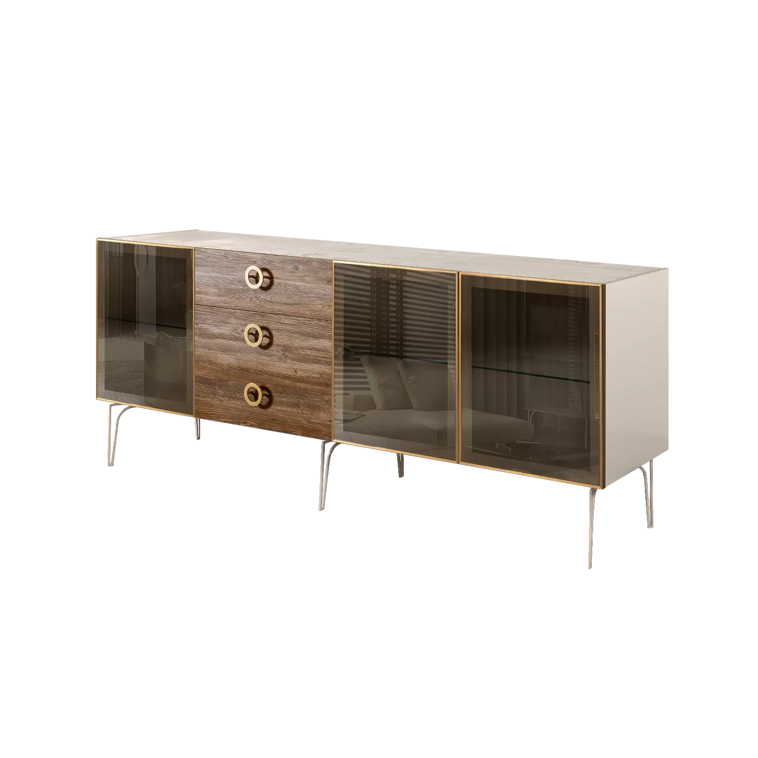 Комод 2,1  (3 двери стекло) Bogemia Wood