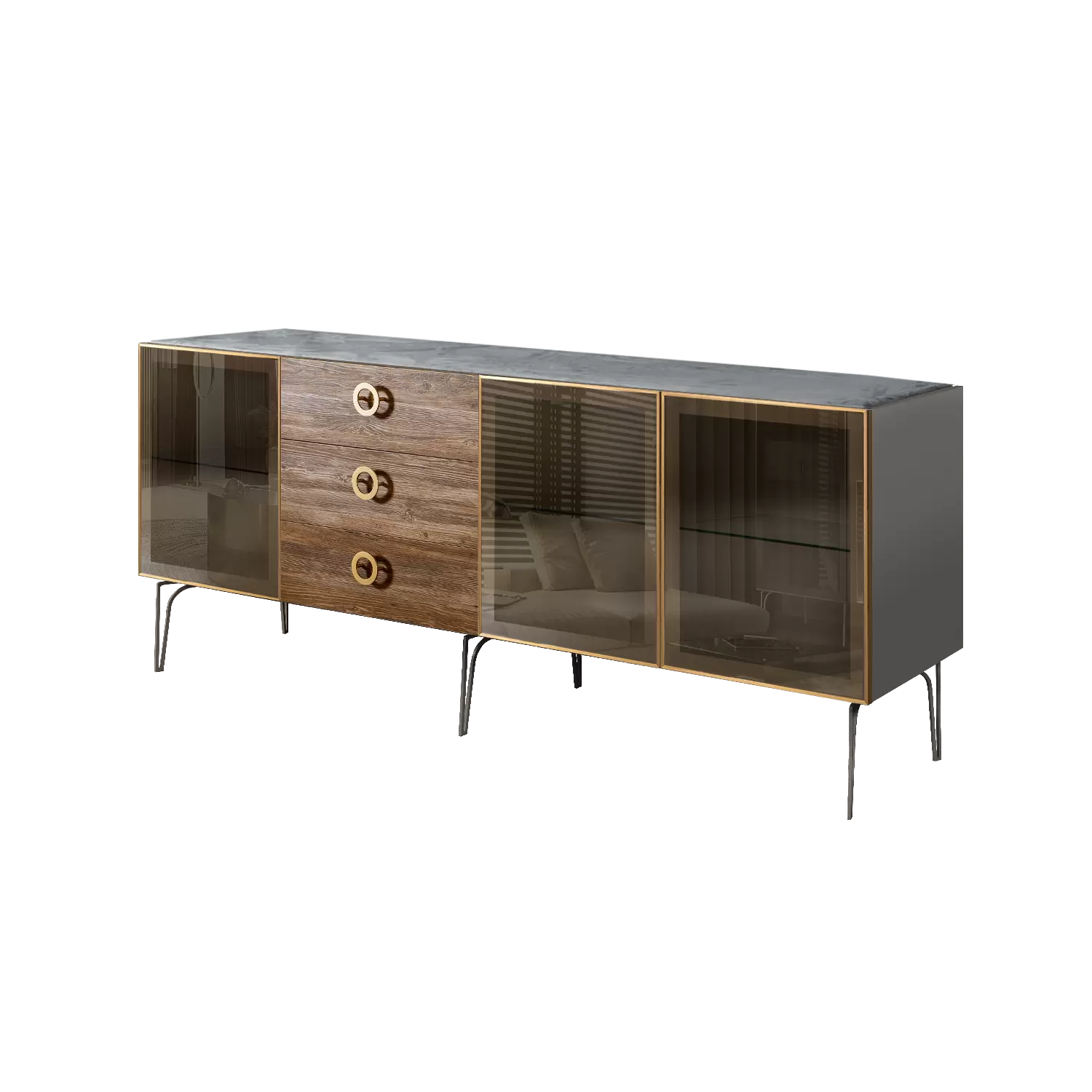 Комод 2,1  (3 двери стекло) Bogemia Wood