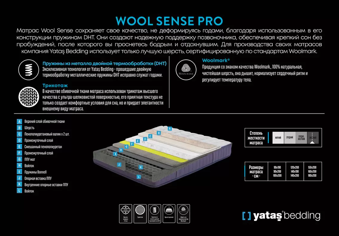 Матрас 160 Wool Sense Pro