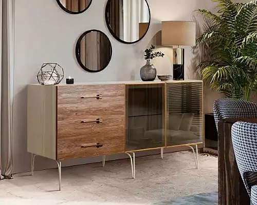Комод 1,6 (1 дверь стекло-1 дверь wood) Bogemia Wood Ярцево мебель