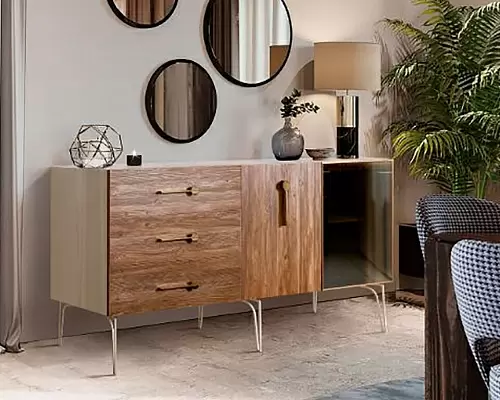 Комод 1,6 (1 дверь стекло-1 дверь wood) Bogemia Wood Ярцево мебель