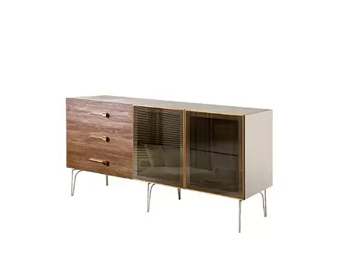 Комод 1,6 (1 дверь стекло-1 дверь wood) Bogemia Wood Ярцево мебель
